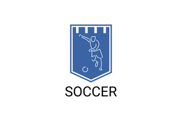 Soccer or football sport vector line icon. sportman, playing football. sport pictogram illustration.