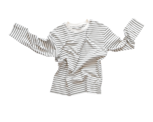 Flying striped sweatshirt on isolated background. Unisex long sleeve sweater. With clipping path. Cut out object of fashion clothing for design, advertising, logo application, mockup