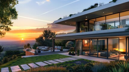 A luxury hillside villa with a modern design