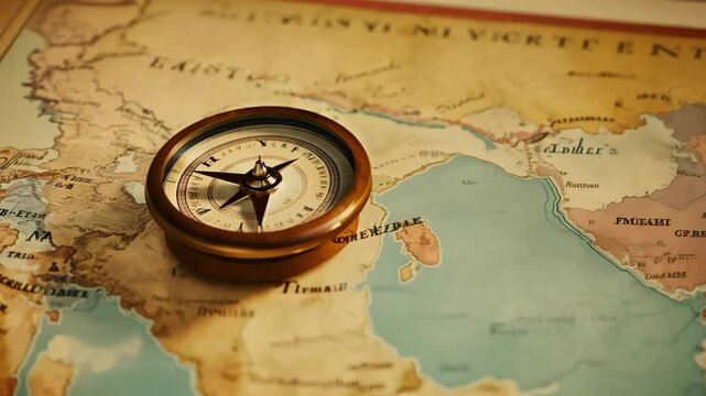 Exploration Journey: Spinning Compass and World Map Background Footage