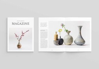Top View Cover and Spread Magazine Mockup