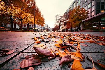 background of fallen leaves on the asphalt in the city