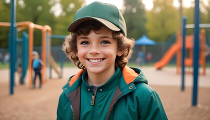 A Portrait of a Smiling Boy with Brown Curls