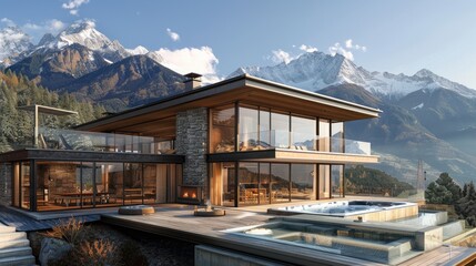 Obraz premium A luxury mountain chalet with a contemporary design
