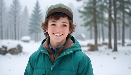 A Portrait of a Smiling Boy with Brown Curls