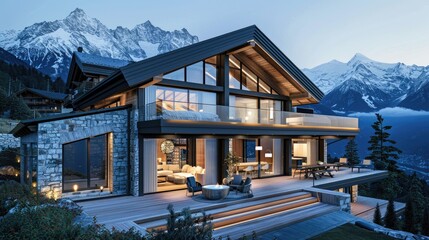Fototapeta premium A luxury mountain chalet with a contemporary design