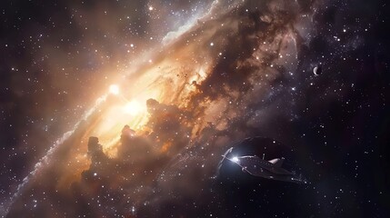 Naklejka premium Interstellar Travel, Portray the concept of spacecraft journeying between stars in distant galaxies 