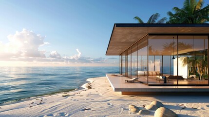 Obraz premium A luxury oceanfront bungalow with a minimalist design