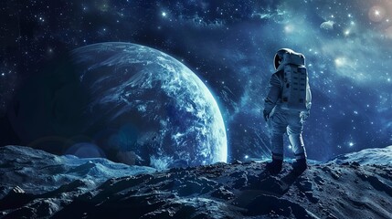 Obraz premium galaxy space floor background illustration universe planets, moon astronaut, rocket satellite galaxy space floor background