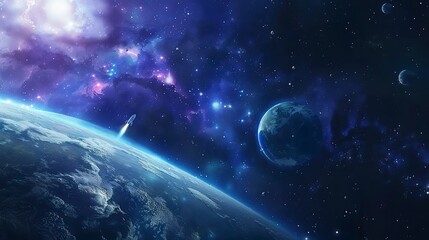 Fototapeta premium galaxy space floor background illustration universe planets, moon astronaut, rocket satellite galaxy space floor background