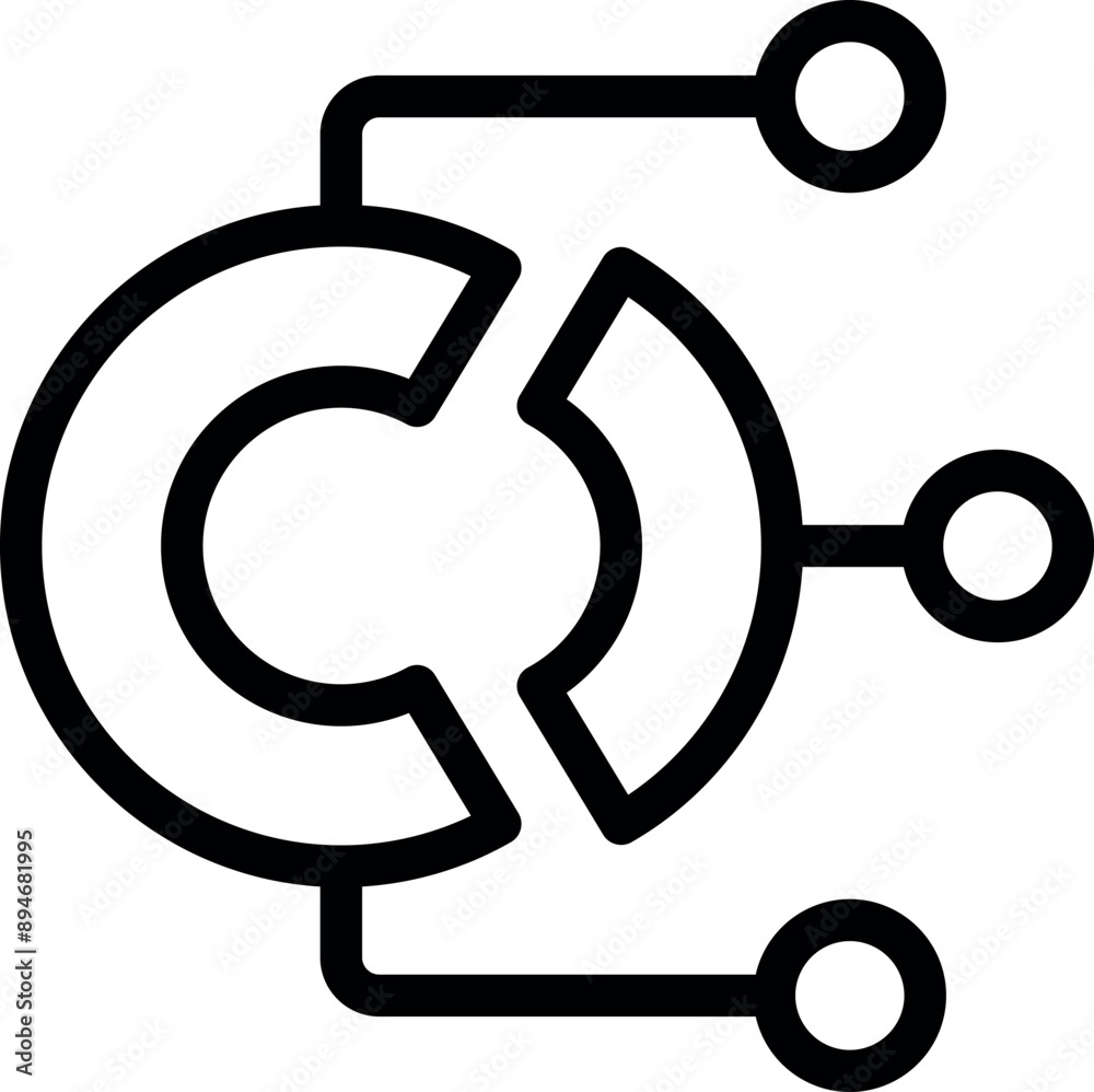 Poster simple, bold line icon of a pie chart connecting to three points, representing data analysis