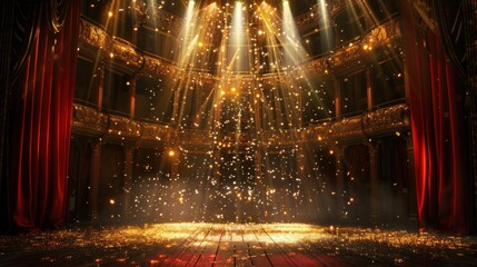 Golden Stage with Spotlights and Confetti