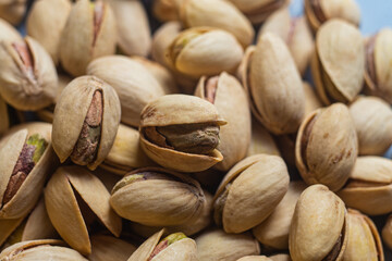 Salted pistachios close-up. Pistachios macro