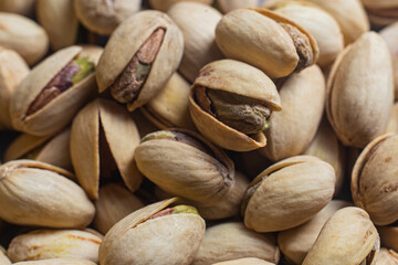Salted pistachios close-up. Pistachios macro
