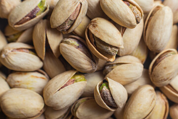 Salted pistachios close-up. Pistachios macro