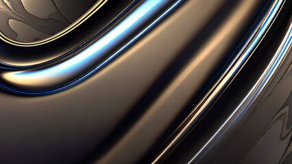 abstract background with smooth undulating lines, shimmering blue and bronze hues, evoking liquid metal and futuristic glossy surface