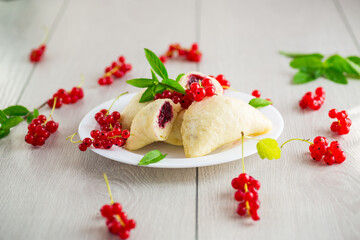 steamed sweet homemade dumplings with berries, red currants