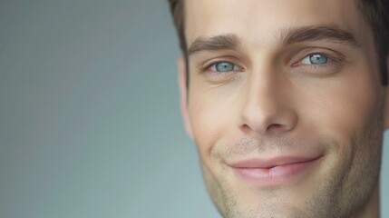 Fototapeta premium Captivating Smile of Handsome Young Man with Striking Green Eyes