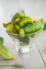 homemade food, lightly salted cucumbers with spices