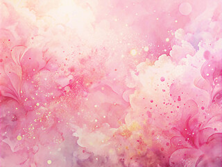 Fototapeta premium Abstract brush painted fantasy pastel pink watercolor background, Decorative soft pink paper texture, Acrylic shinny pink flowing ink grunge texture, soft splash abstract pink background. 