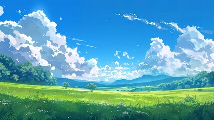 Obraz premium an anime landscape illustration, simple and clean, 