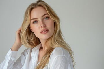 Fototapeta premium beautiful female caucasian face, cosmetology concept, blonde model with natural skin and clean face
