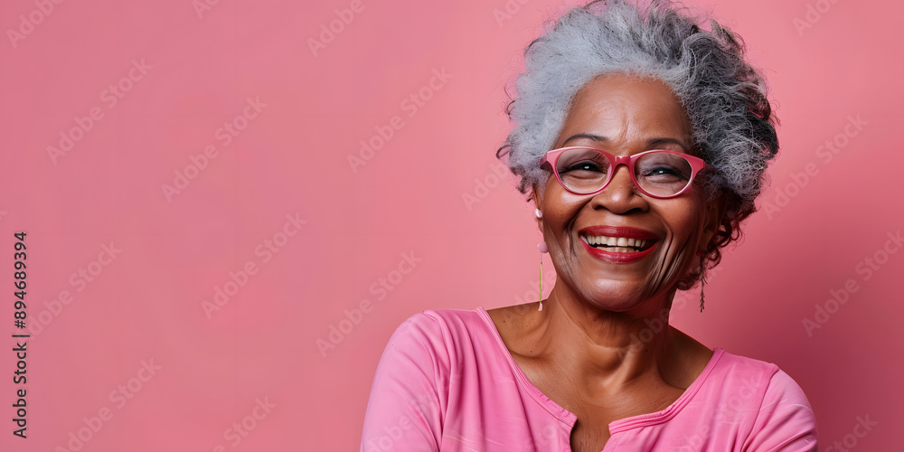 Canvas Prints Pink Background Happy black american independant powerful Woman realistic person portrait of older mid aged person beautiful Smiling girl Isolated on Background ethnic diversity