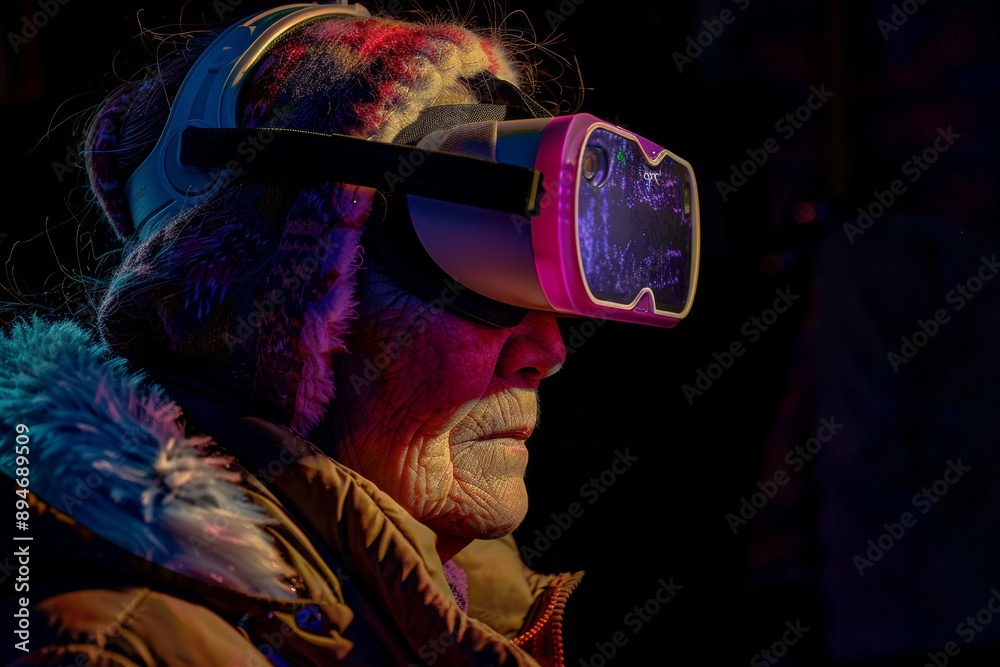 Canvas Prints Image of a senior woman wearing a virtual reality headset