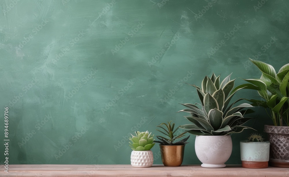 Wall mural indoor plants against green wall