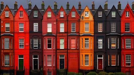 Fototapeta premium A Row Of Historic Tenement Buildings, Seen From The Rear In Glasgow, Scotland, Under A Cloudy Sky