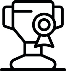 Line icon of a trophy cup award with a ribbon for the winner, an illustration of a concept related to success and achievement