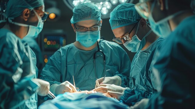 A team of surgeons performing heart surgery, working in perfect synchronization.