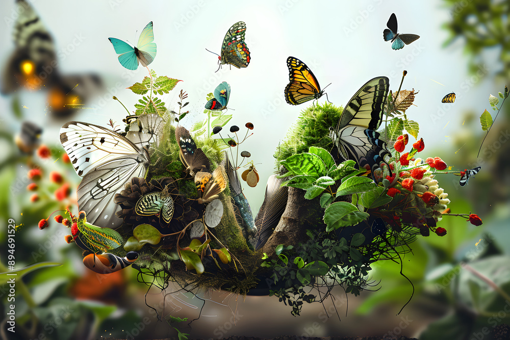 Poster Creative collage of biodiversity, ecosystem and nature protection. 