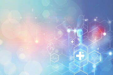 Naklejka premium In medicine, a doctor uses an interactive virtual screen, a medical technology network, and electronic medical records.