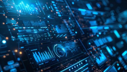Fototapeta premium Virtual dashboard for business intelligence analysts. Big data charts and graphs.