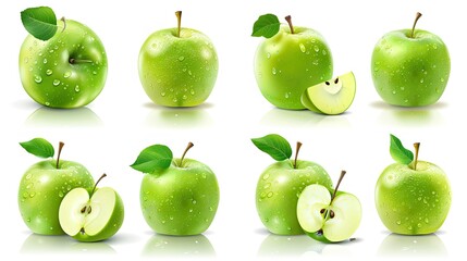 Green Apples with Water Drops and Slices