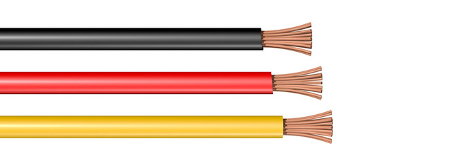 durchtrennte blanke Stromkabel in den Farben der deutschen Flagge