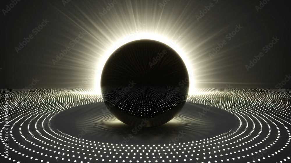 Poster an abstract 3d animation of a black hole in space with wavy space. space is distorted by a black hol