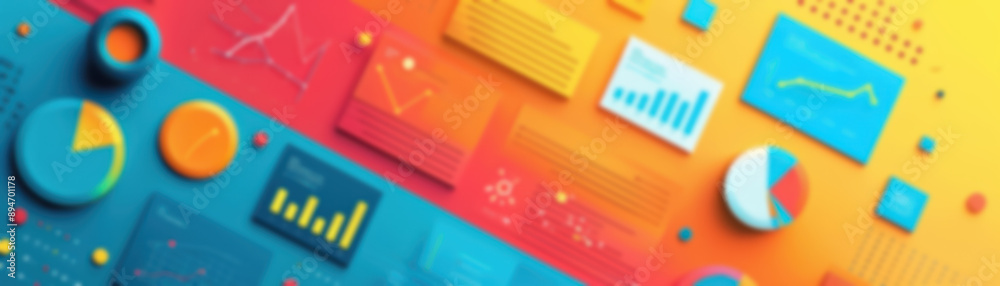 Poster a vivid and modern data dashboard displaying diverse graphs and charts, illustrating various statist