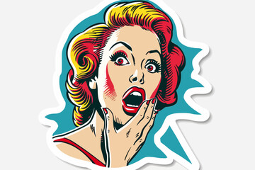 Pop Art Surprise: A vintage-style illustration of a woman with a shocked expression,  perfect for adding a touch of retro fun and excitement to your designs.  