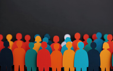 Colorful paper cut-out silhouettes of diverse people against a dark background, representing diversity and community.