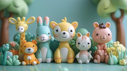 Naklejka premium Cute Kawaii 3D Animal Character Design on Simple Backdrop