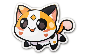 Obraz premium Playful Calico Charm: Adorable cartoon cat with big eyes and a cute smile, perfect for whimsical designs and playful projects. 