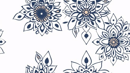 Seamless pattern black line art mandala on a white background