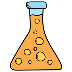 Hand drawn cartoon laboratory beaker on white background.