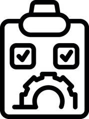 Simple clipboard icon representing project management with checkmarks and a gear for successful planning