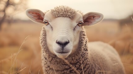 Fototapeta premium Captivating Close Up Portrait of a Curious Sheep with Expressive Eyes