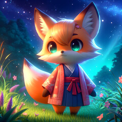 Chibi Fox in a Night Meadow