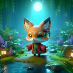 Chibi Fox in a Mystical Swamp