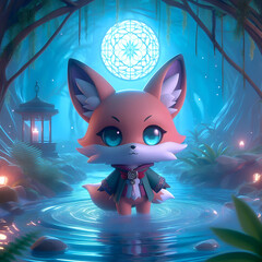 Chibi Fox in a Mystical Swamp